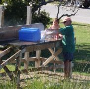 Fish cleaning stations at Camp Hatteras